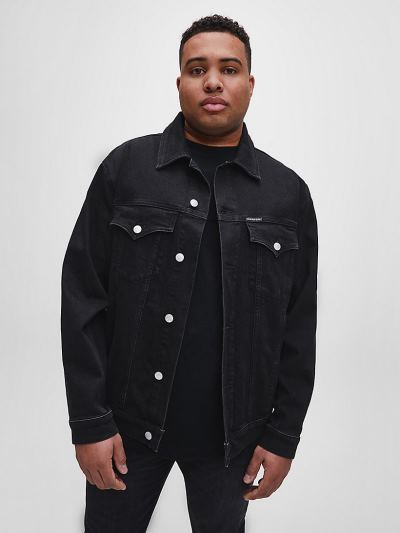 Calvin Klein Ruhák HU442852 | Calvin Klein Plus Size Férfi Farmerkabát Világoskék Fekete